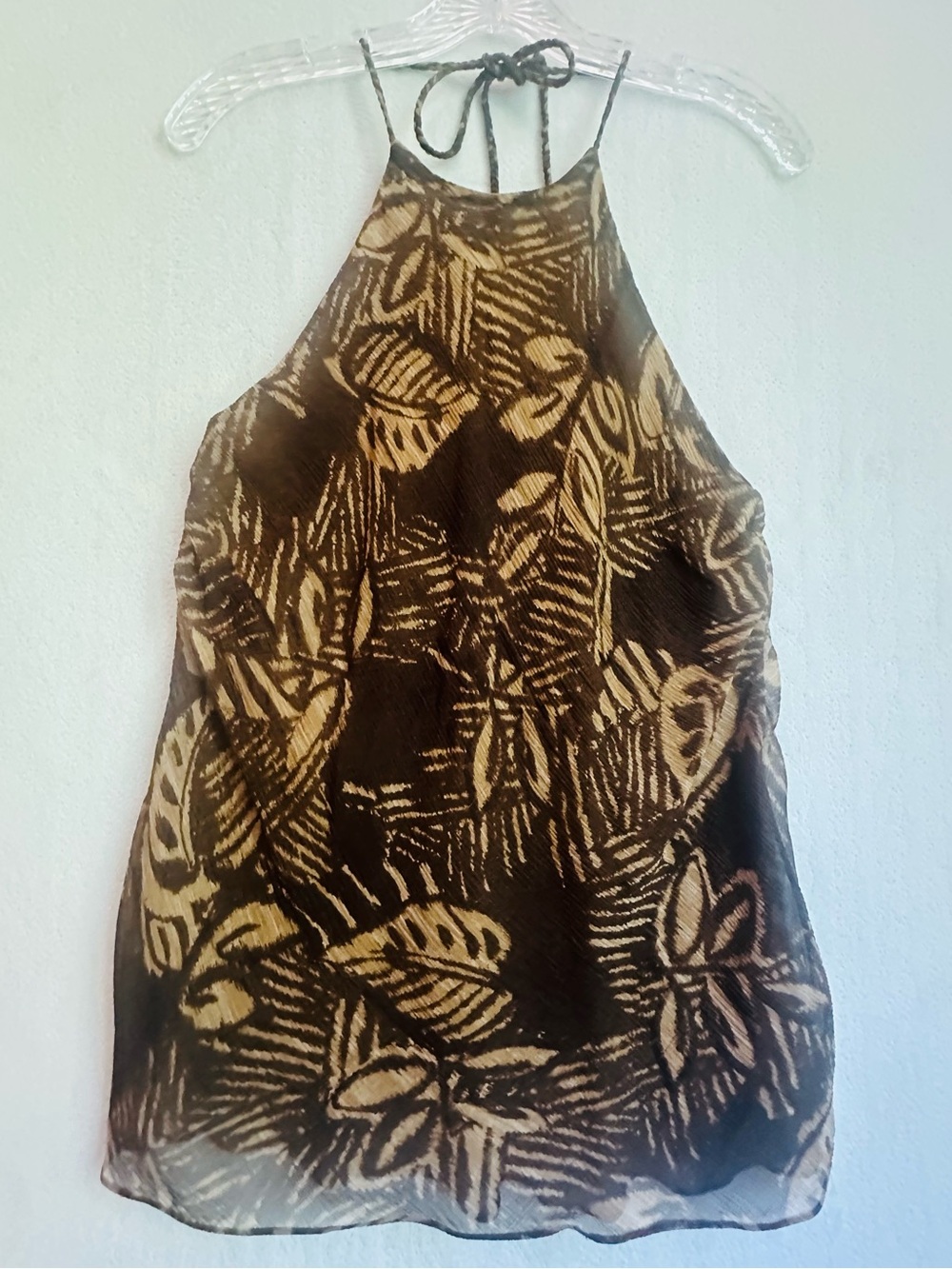 Lauren Ralph Lauren Silk Brown and Cream Leaf-Print Halter Camisole Sz 12